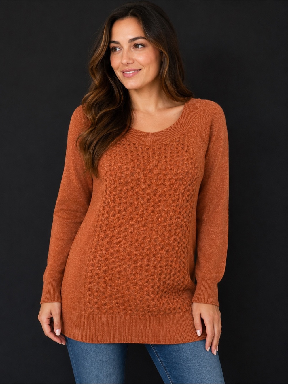 Reitmans Women’s M/M Rust Orange Textured Knit Tunic Sweater